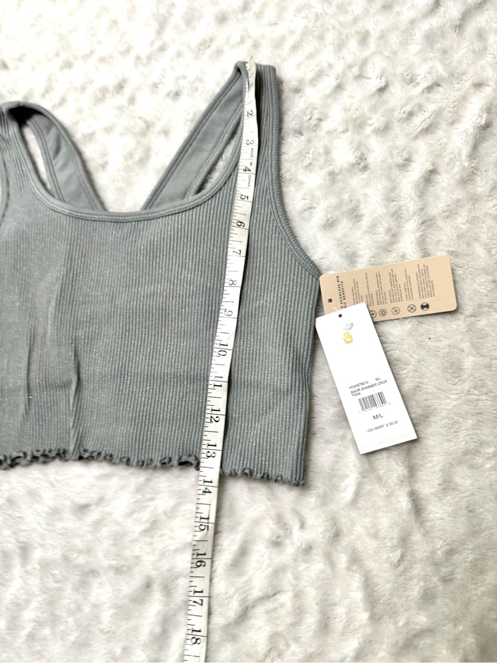 NWT- Spiritual Gangster Amor Shimmer Ribbed Cropped Tank Top - Light Gray - Picture 15 of 16